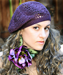 Slouchy Crochet Lace Beret - Hand Crocheted